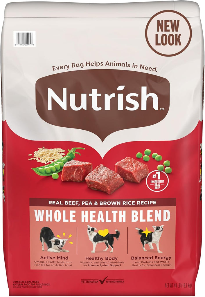 Nutrish Dry Dog Food, Real Beef, Pea & Brown Rice Recipe Whole Health Blend for Adult Dogs, 40 lb. Bag