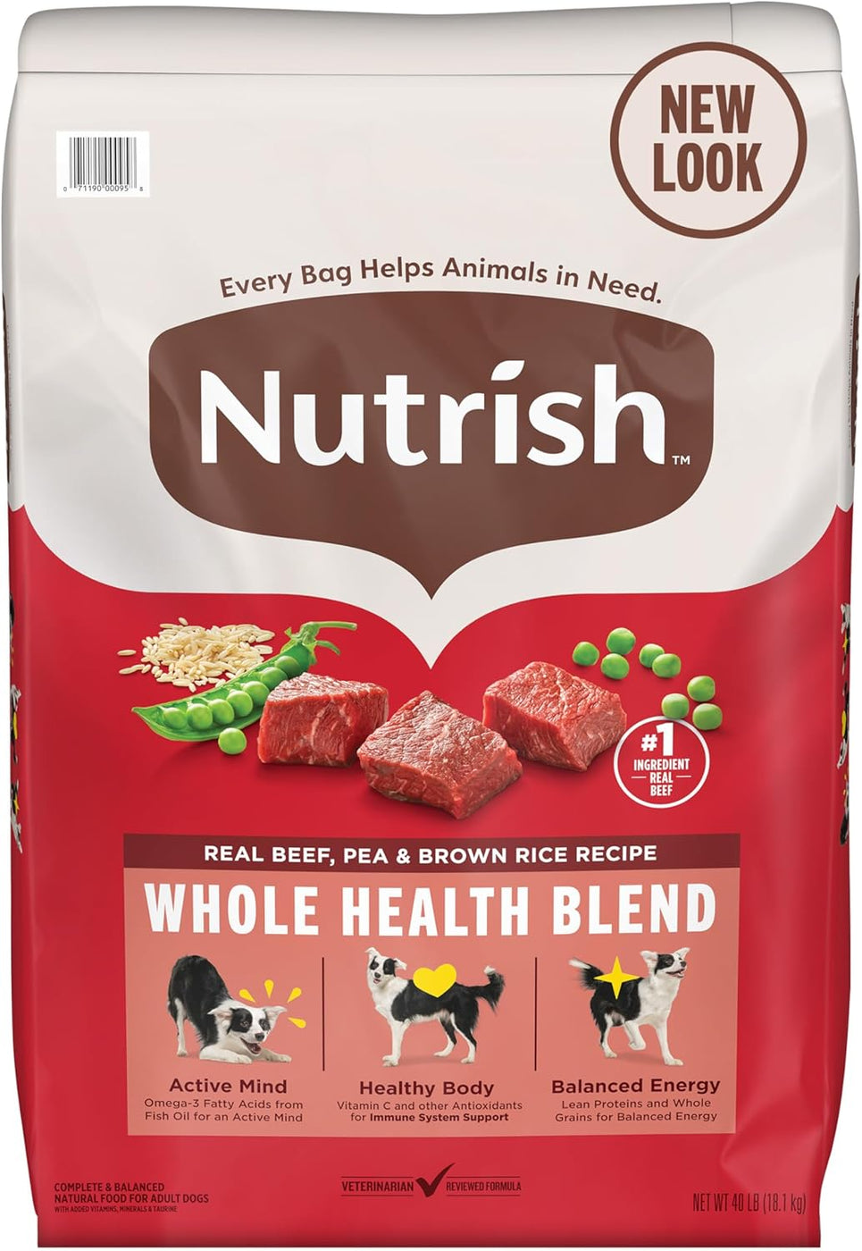 Nutrish Dry Dog Food, Real Beef, Pea & Brown Rice Recipe Whole Health Blend for Adult Dogs, 40 lb. Bag