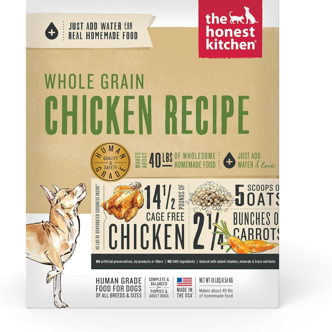 The Honest Kitchen Human Grade Dehydrated Whole Grain Dog Food – Complete Meal or Topper – Chicken 10 lb (makes 40 lbs)